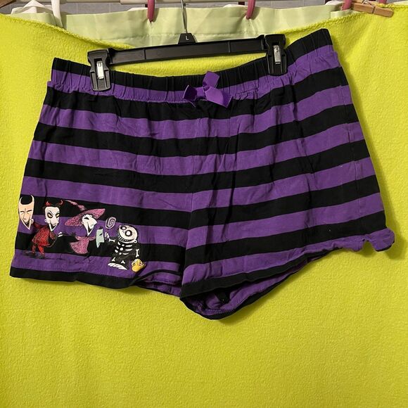 Tim Burton Nightmare Before Christmas Striped Sleep Shorts PJ Disney Purple xl - Picture 1 of 5